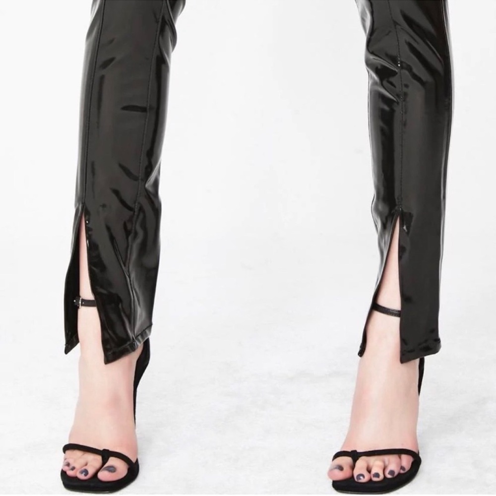 Sold  Blanc NYC Dominatrix Black Vinyl Split Hem Pants Size 28 - Picture 6 of 11